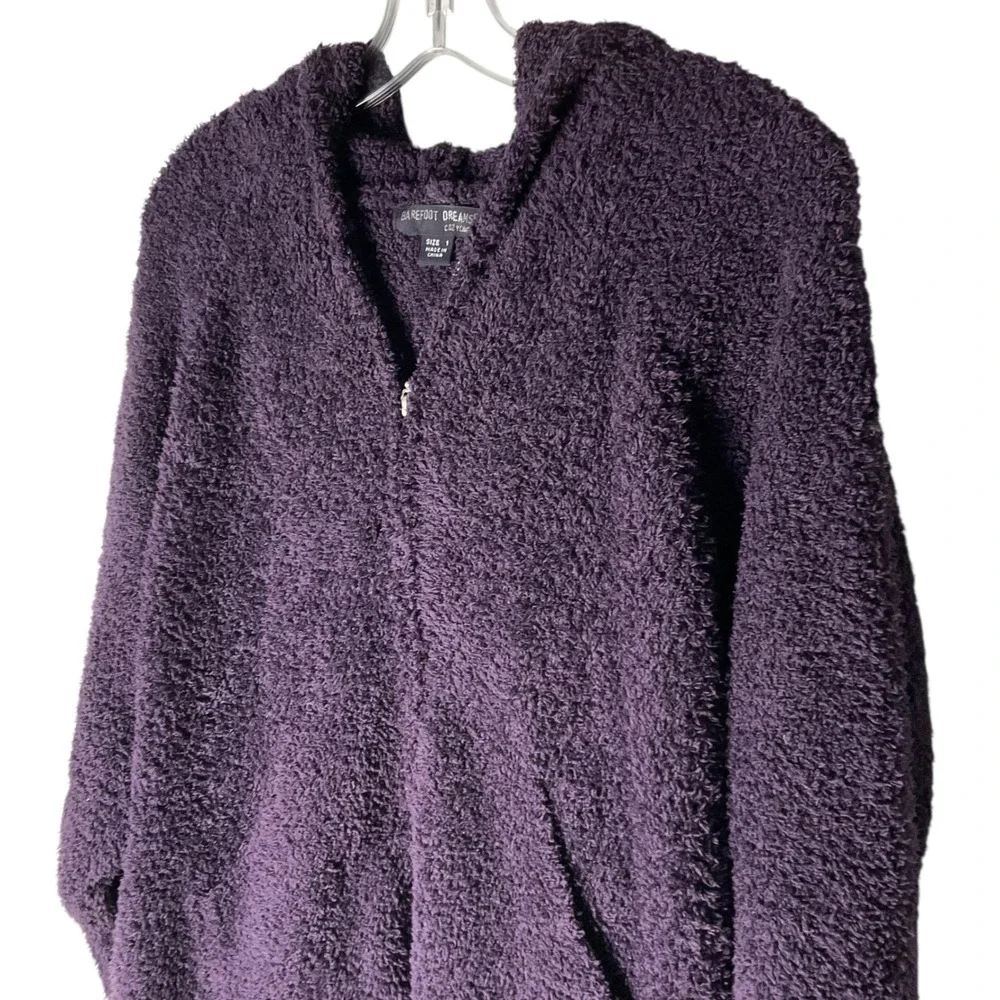 Barefoot Dreams CozyChic Hood 1/2-Zip Lounger Robe Long Purple Size 1 Small Cozy